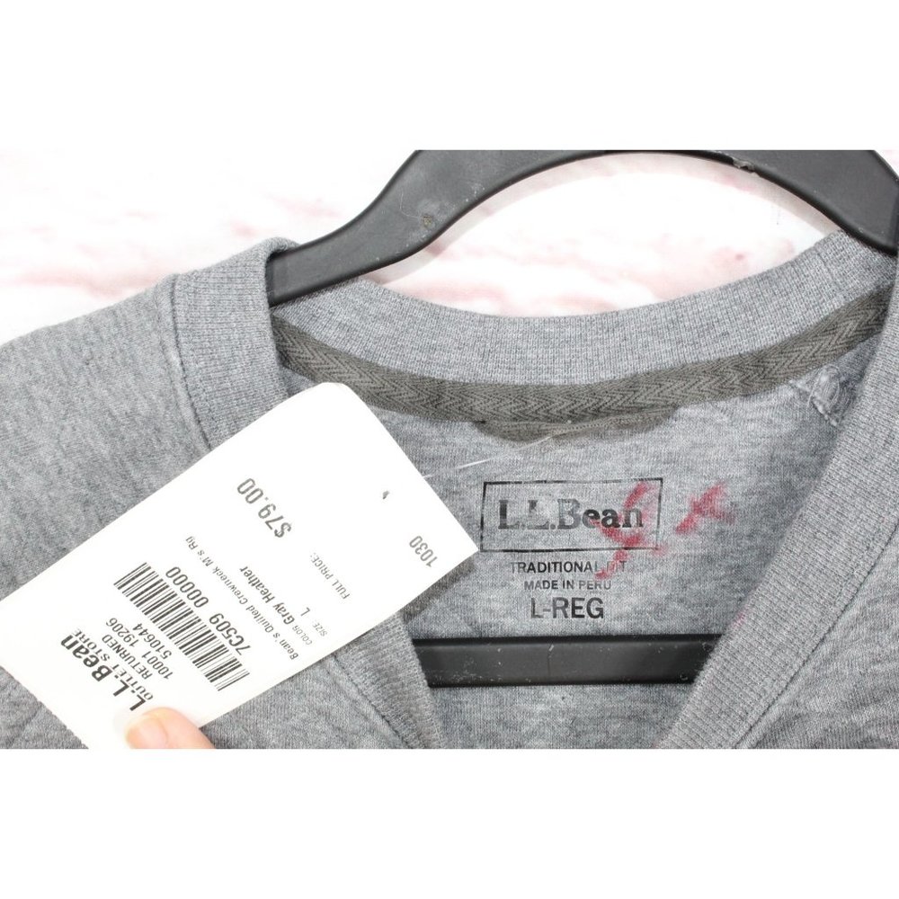 LL Bean Gray Heather Quilted Crewneck Cozy Comfort Pullover Sweatshirt L - Picture 4 of 11